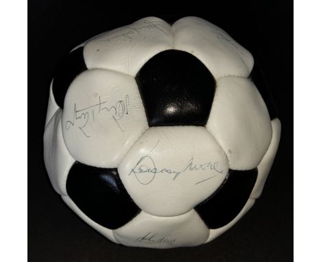 West Ham United signed vintage football from 1970-72 era, featuring eleven autographs of club captain Bobby Moore, Billy Bond