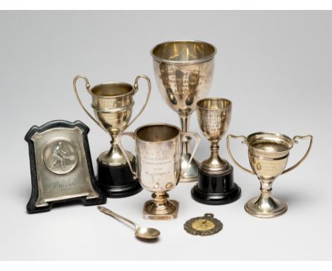 Eight silver and silver-plated tennis trophies and awards, comprising KIDDERMINISTER & DISTRICT TENNIS LEAGUE OPEN TOURNAMENT