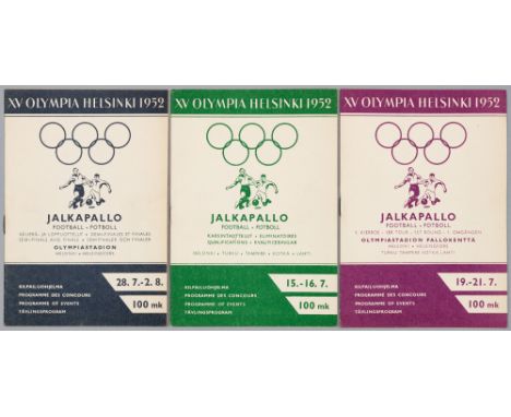Helsinki 1952 Olympic Games three football programmes, covering the qualification matches, first round matches and semi-final