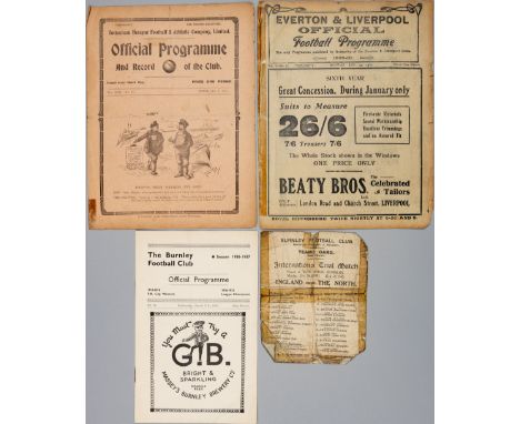 Various England Trial match programmes,1909-10 Whites v Stripes at Anfield, cellotape spine repairs, annotations, page edge s