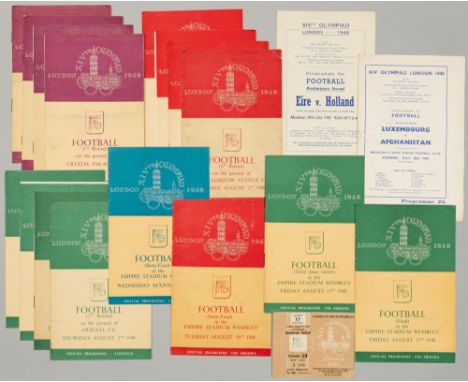 London 1948 Olympic Games complete set of football programmes, 26th July to 13th August,covering preliminary round (2), first