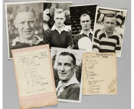 Manchester United 1930s autographs,comprising to pages removed from albums, the first signed in pencil by the 1936-37 team, w