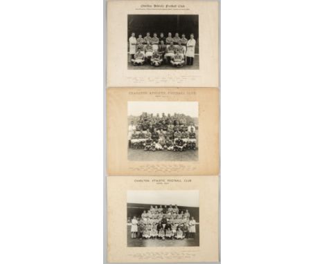 Three Charlton Athletic 1934-35, 1935-36 & 1936-37 team photographs, approx. 18 by 14in., matted and all produced as official