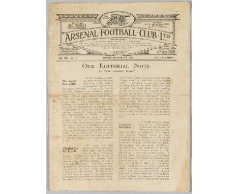 Programme Arsenal v Chelsea London Challenge Cup 1st Round 27th October 1924, Only 5582 attended this match at Highbury. 