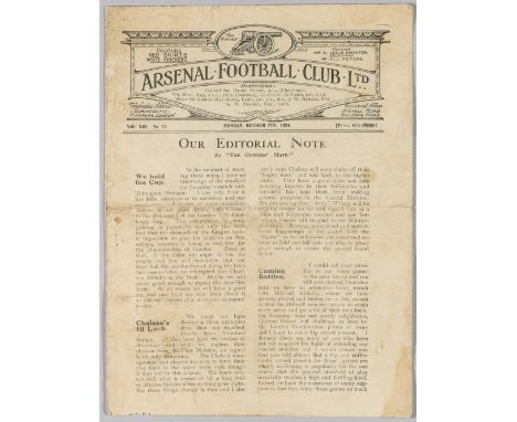 Programme Arsenal v Chelsea London Challenge Cup 1st Round 27th October 1924, Only 5582 attended this match at Highbury. 