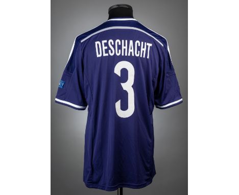 Olivier Deschacht purple & white RSC Anderlecht UEFA Champions League no.3 jersey v Arsenal, played at Constant Vanden Stock,