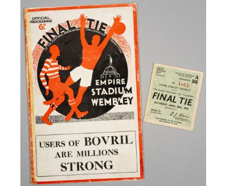 F.A. Cup final programme Manchester City v Portsmouth, played at Wembley Stadium, 28th April 1934, 24-page, overall good with