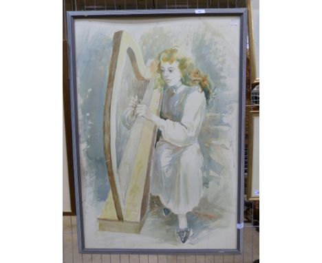 Large picture of a girl playing a harp