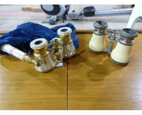 Two sets of opera glasses, one being mother of pearl