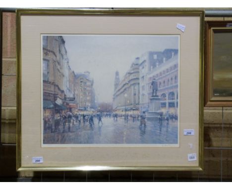 A signed limited eidtion print (93/850) of a street scene indistinctly signed R Ruth