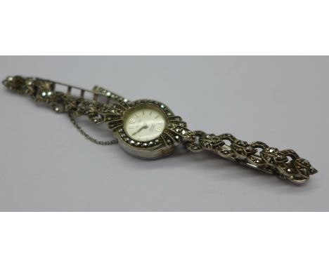 A lady's silver and marcasite Rotary cocktail watch with steel back