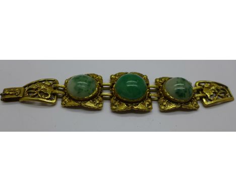 A jade style and gilt metal bracelet