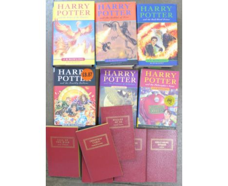 Seven Harry Potter novels (four marked First Edition) and six other classics