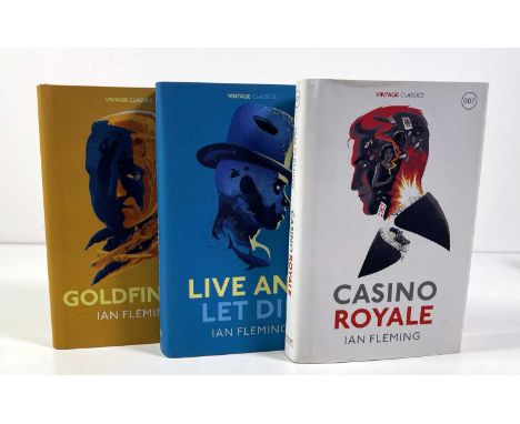 Three hardcover titles from the 2017 Vintage Classics published series: Casino Royale, Live and Let Die, Goldfinger. Each wit