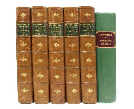 BLOMEFIELD, Francis: (History of Norfolk)- An essay Towards a Topographical History of Norfolk, 5 volumes Plus Supplement. Fe