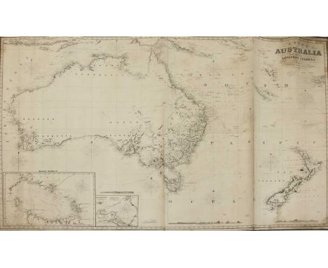 Three hydrographic charts of Australia, the first a blue back of 'Australia, New Zealand and Adjacent Islands, by James Imray