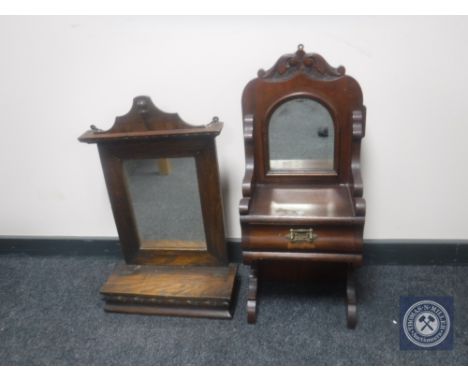 A Victorian mahogany mirror backed wall shelf and an Edwardian wall shelf 
