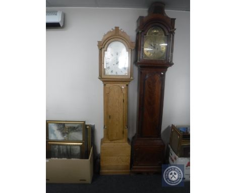 An early 20th century oak longcase clock, the later dial signed J. Crick, Stanway, with pendulum and weights 