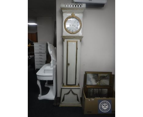 An early 20th century continental painted longcase clock with pendulum and weights 