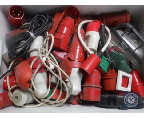A box of 110 volt plastic connectors, bulk head light etc 