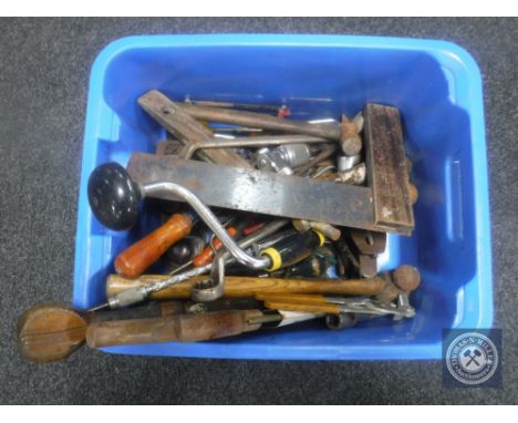 A box of vintage and later wood working tools
