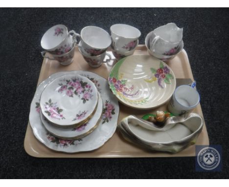 A tray of twenty-one piece Queen Anne bone china tea service and Hornsea vase, Wade shallow dish, Aynsley mug