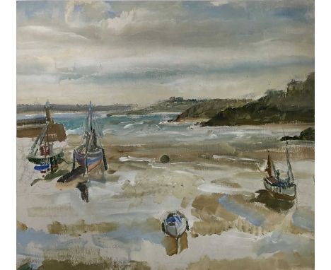 Amy Watt (1900-1956) oil on canvas sketch, St Ives harbour, 26 x 28cm