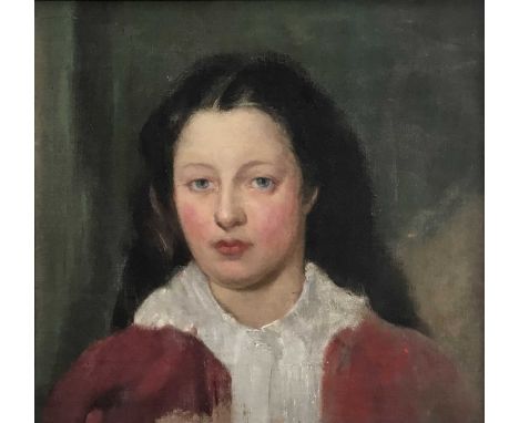 English School, mid 20th century - oil sketch, head and shoulders of a girl, 40 x 44cm, framed