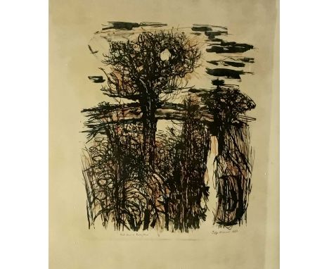John Scorror O'Connor (1913-2004) print - Red sun, signed and dated 1963, titled and numbered 1/6, image 44 x 38cm, glazed fr