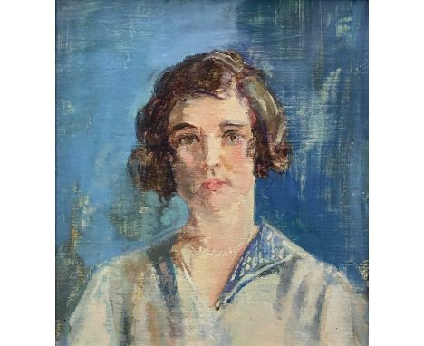 Amy Millar Watt (1900-1956) oil on canvas laid onto board, portrait of Olive Lucas, 15cm x 13cm, framed