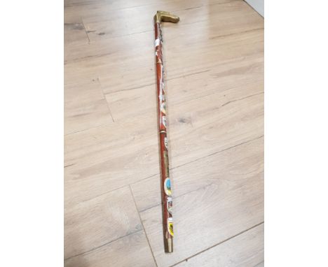 CRESTED WALKING STICK WITH BRASS HORSES HEAD HANDLE
