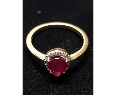 SILVER 925 RUBY AND DIAMOND RING SIZE P1/2 GROSS  WEIGHT 2.6G