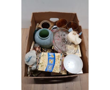 A BOX OF ASSORTED WARE INC STUDIO ART GLASS WARE ETC