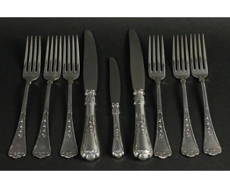 Nine (9) Pieces Vintage Continental 800 Silver in a "Lily of the Valley" Pattern Including Six (6) Dinner Forks, Two (2) Dinn