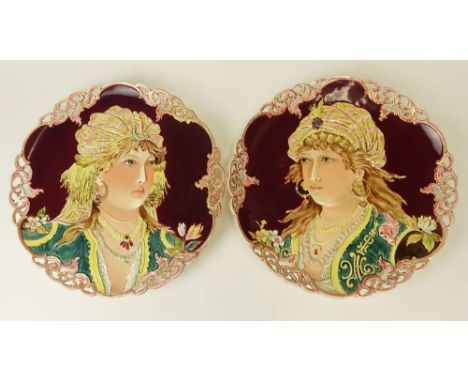 Pair of Vintage Hand Decorated Porcelain Chargers "Bohemian Women" Unsigned. Both With Crazing or in Good Condition. Measures