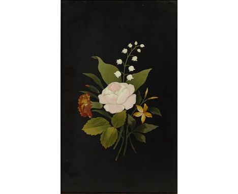 Vintage Italian Pietra Dura Plaque, Floral Motif. Unsigned. Good Condition. Measures 8-1/2 Inches by 5-1/4 Inches. Gilt Wood 