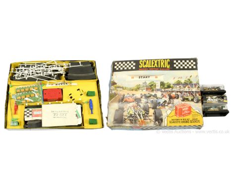 Scalextric 70 Racing Car Slot Set - comes with various accessories including track, barriers, "Start/Finish" banner, plus oth