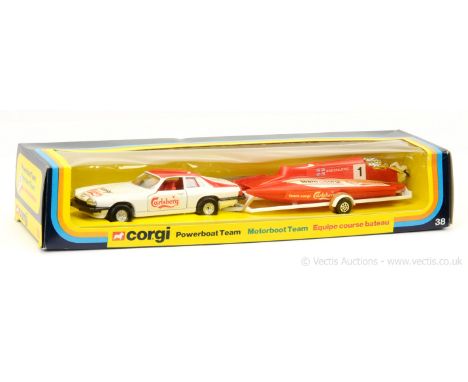 Corgi GS38 Gift Set "Carlsberg Power Boat" Set to include Jaguar XJS - white, red including interior, black, dish wheels with