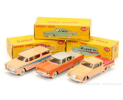 Dinky 169 Studebaker Golden Hawk - beige, red including side flashes and ridged hubs with white treaded tyres, silver trim; 1
