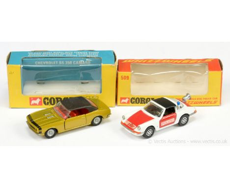 Corgi 338 Chevrolet SS350 Camaro - green, red interior, Golden Jacks take-off wheels - Good Plus (some small marks around whe