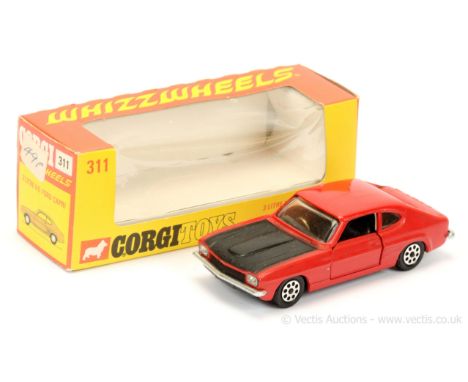 Corgi 311 Whizzwheels Ford Capri 3 Litre B6 - red body, black bonnet and interior, chrome trim - overall condition is general