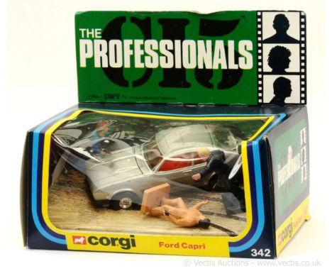 Corgi 342 "The Professionals" Ford Capri - metallic silver, black, dish wheels (harder wheel variation to find) - condition i