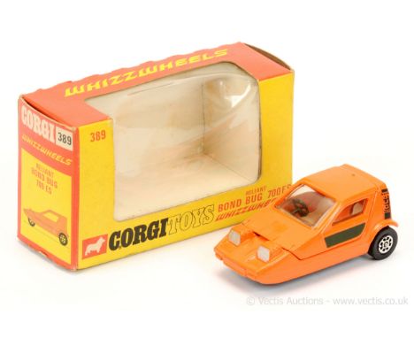 Corgi 389 Reliant Bond Bug 700ES - orange body, cream seats, black steering wheel and side flashes - overall condition is gen