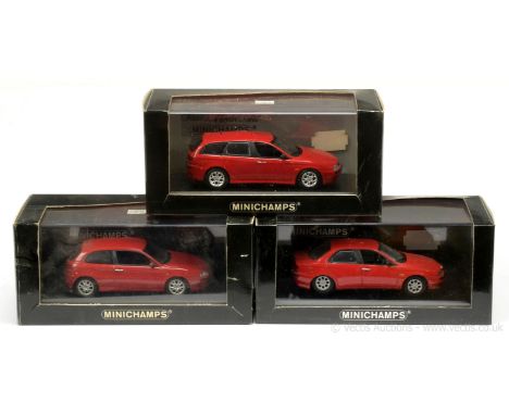 Minichamps (1/43rd scale) a group of Alfa Romeo models (1) 147 - red, black interior (Ltd 1/4320); (2) 156 Saloon - red, blac