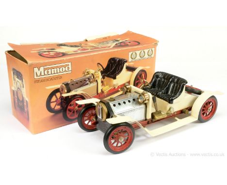 Mamod Steam Roadster - finished in cream, red, chrome engine cover, brass trim, black seats - overall condition is generally 