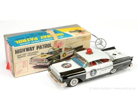 Alps (Japan) tinplate battery-operated "Highway Patrol" Car - finished in black and white, red roof light, comes complete wit