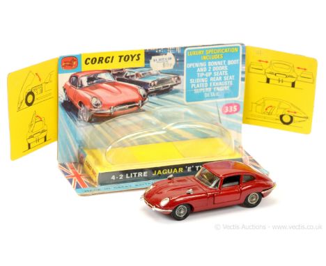 Corgi 335 Jaguar 4.2 Litre Type E - red body, black interior, wire wheels, chrome trim - Excellent Plus - lovely bright examp