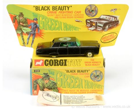 Corgi 268 "The Green Hornet" - Black Beauty finished in black, spun hubs, green tinted windows - Excellent (rear suspension i