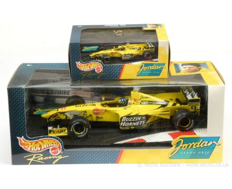 Hot Wheels (Mattel) - "Damon Hill" a pair of Jordan Formula 1 Racing Cars (1) 1/18th scale - yellow, black, racing number 7 &