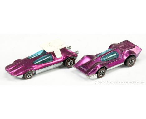 Hot Wheels (Mattel) - Redline a pair (1) Bugeye (2) Swingin Wing - both are finished in metallic purple - conditions are gene